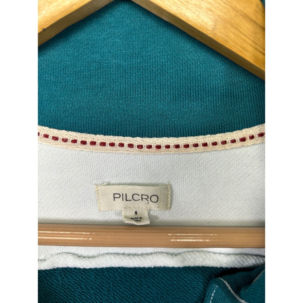 Boho Coastal Pilcro Womens Small Teal White Striped Grommet Cropped Sweatshirt - Picture 3 of 10